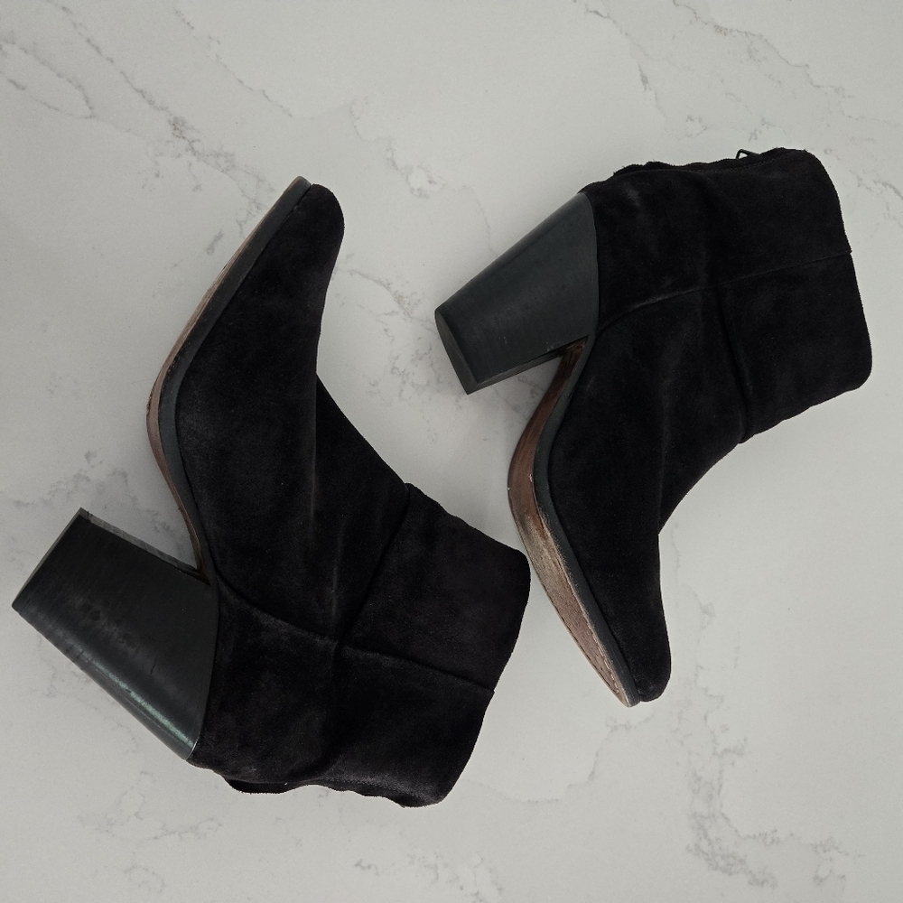 Rag & Bone Classic Newbury Heeled Ankle Boot Asphalt Black Suede Bootie Size 40